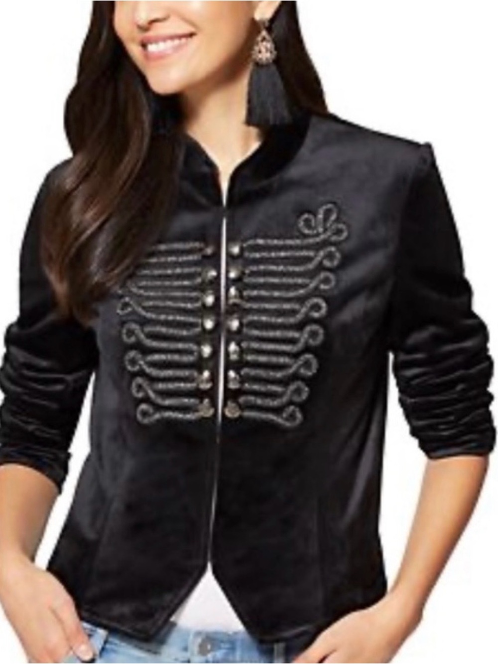 New York & Company Black Velvet Military-Inspired Blazer